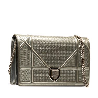 Silver Dior Baby Patent Microcannage Diorama Wallet on Chain Crossbody Bag