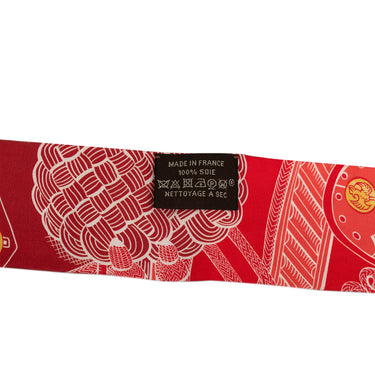 Red Hermes Zouaves Et Dragons Twilly Silk Scarf Scarves - Designer Revival