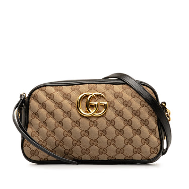 Brown Gucci Small GG Canvas Marmont Matelasse Camera Bag - Designer Revival