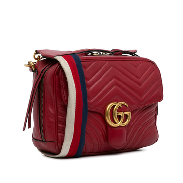 Red Gucci Small GG Marmont Sylvie Top Handle Satchel - Designer Revival