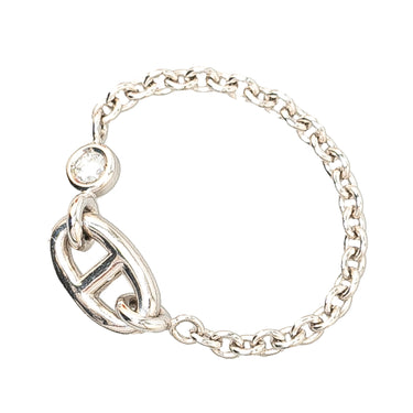 Silver Hermès 18K White Gold and Diamond Chaine d Ancre Chain Ring