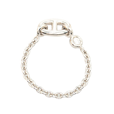 Silver Hermès 18K White Gold and Diamond Chaine d Ancre Chain Ring