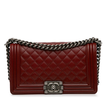 Red Chanel Medium Lambskin Boy Flap Crossbody Bag - Designer Revival