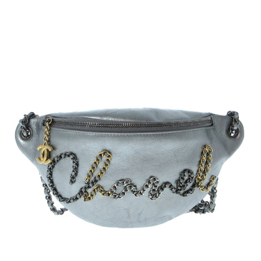 Silver Chanel Written In Chain Belt Bag