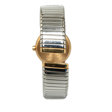 Silver Bvlgari Quartz Two Tone Stainless Steel 18K Gold Tubogas Watch - Designer Revival