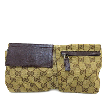 Brown Gucci GG Canvas Web Double Pocket Belt Bag - Designer Revival