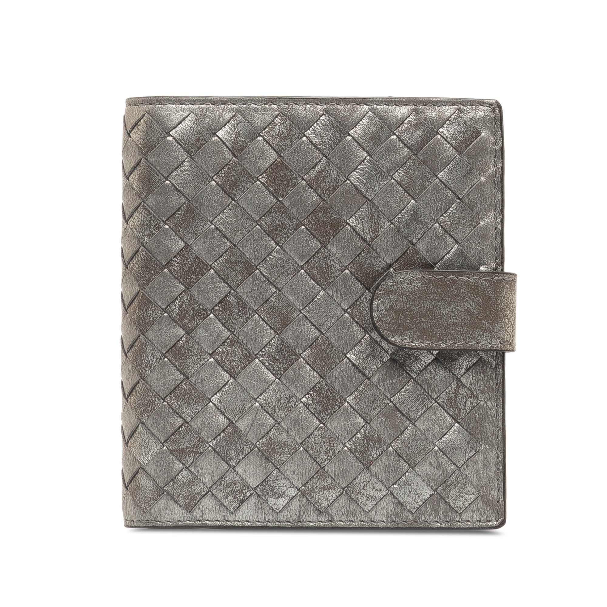 Gray Bottega Veneta Intrecciato Leather Bi-fold Wallet - Designer Revival