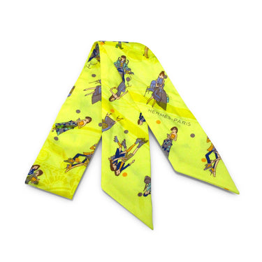 Yellow Hermès Ex-Libris Les Parisie Silk Twilly Scarf Scarves