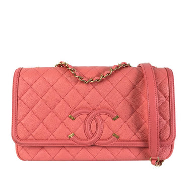 Pink Chanel Medium Caviar CC Filigree Flap Bag - Designer Revival