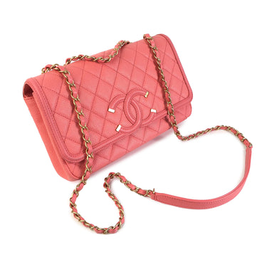 Pink Chanel Medium Caviar CC Filigree Flap Bag - Designer Revival