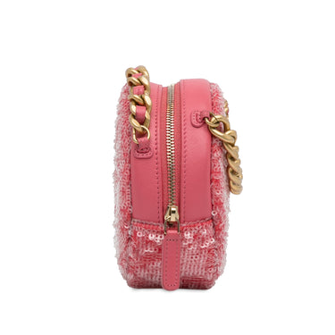 Pink Chanel Sequin Lambskin 19 Round Clutch With Chain Satchel - Designer Revival