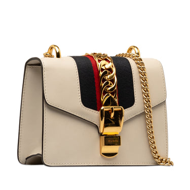 White Gucci Mini Sylvie Leather Chain Crossbody Bag - Designer Revival