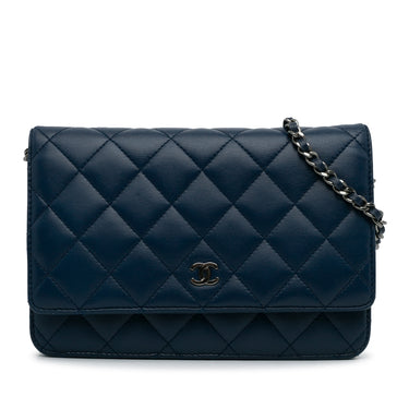 Blue Chanel Classic Lambskin Wallet on Chain Crossbody Bag