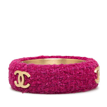 Pink Chanel CC Tweed Bangle Costume Bracelet - Designer Revival