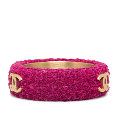 Pink Chanel CC Tweed Bangle Costume Bracelet - Designer Revival