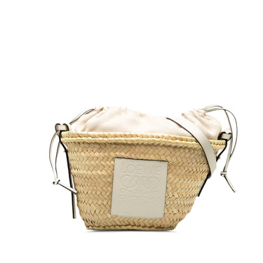 Beige LOEWE Raffia Anagram Basket Drawstring Bag - Designer Revival