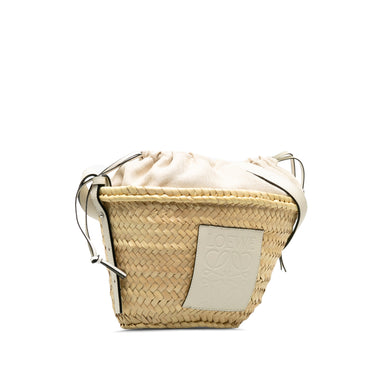 Beige LOEWE Raffia Anagram Basket Drawstring Bag