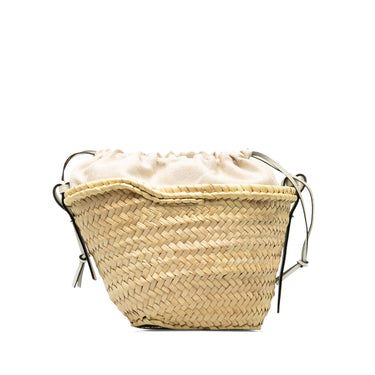 Beige LOEWE Raffia Anagram Basket Drawstring Bag - Designer Revival