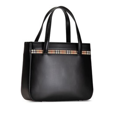 Black Burberry House Check Trimmed Leather Handbag