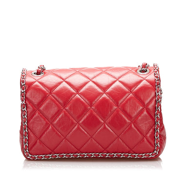 Red Chanel Crumpled Chain All Over Flap - Designer Revival