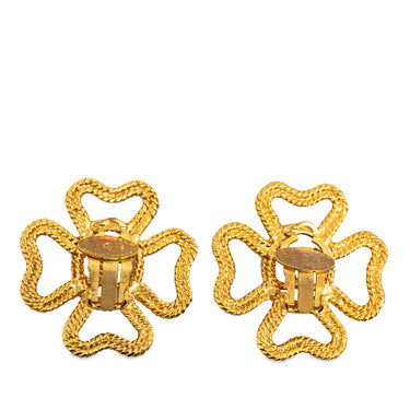 Gold Chanel CC Clover Clip On Earrings - Designer Revival