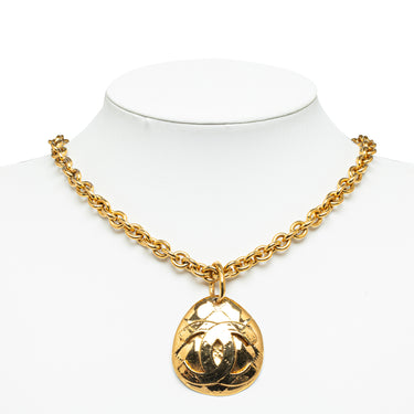 Gold Chanel CC Quilted Pendant Necklace