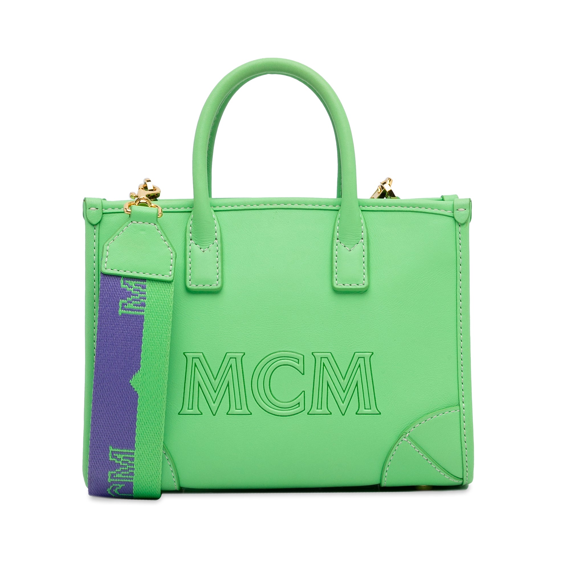 Green MCM Mini Logo Leather Satchel - Designer Revival