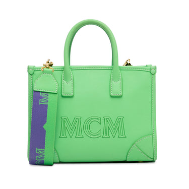 Green MCM Mini Logo Leather Satchel - Designer Revival