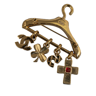 Gold Chanel CC Charms Crystal Gripoix  Hanger Brooch