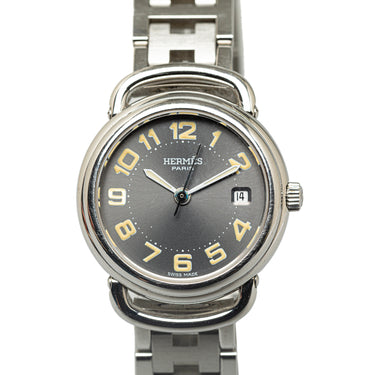 Silver Hermès Quartz Stainless Steel Pullman Watch