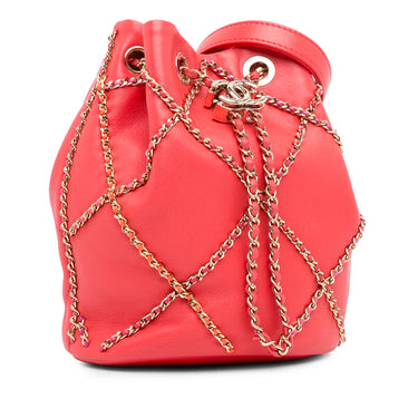 Pink Chanel Entwined Chain Drawstring Bucket