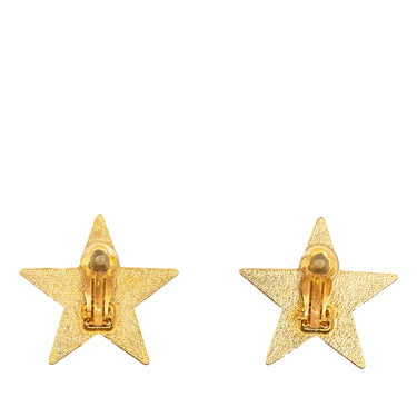 Gold Chanel Enamel CC Star Clip-On Earrings - Designer Revival