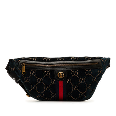 Blue Gucci GG Velvet Ophidia Belt Bag - Designer Revival