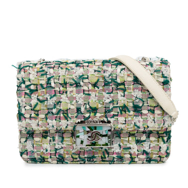 Green Chanel Tweed Beauty Lock Flap Bag