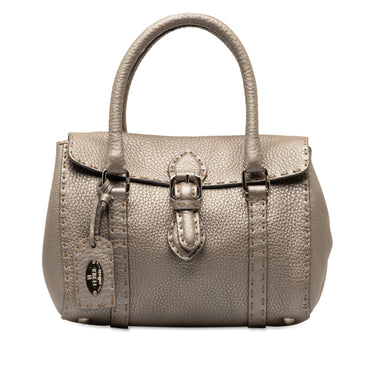 Gray Fendi Selleria Linda Leather Handbag - Designer Revival
