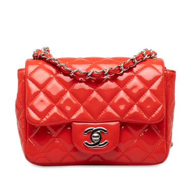 Red Chanel Mini Patent Classic Square Single Flap Crossbody Bag