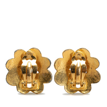 Gold Chanel CC Flower Clip on Earrings - Designer Revival