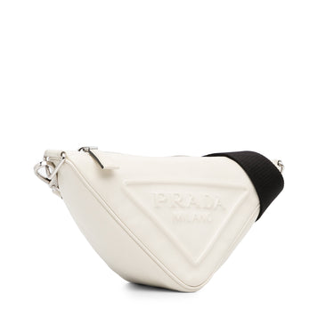 White Prada Grace Lux Triangle Crossbody Bag