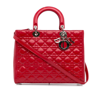 Red Dior Large Patent Cannage Lady Dior Satchel - Designer Revival