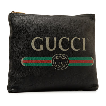 Black Gucci Gucci Logo Leather Clutch Bag - Designer Revival