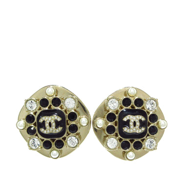 Silver Chanel CC Rhinestones Clip on Earrings