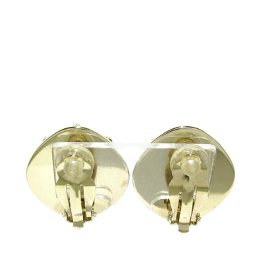 Silver Chanel CC Rhinestones Clip on Earrings