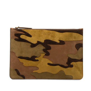 Brown Burberry Suede Camouflage Patchwork Clutch - Designer Revival