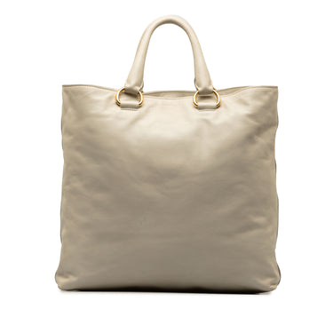 White Prada Soft Calf Convertible Shopper Tote Satchel - Designer Revival