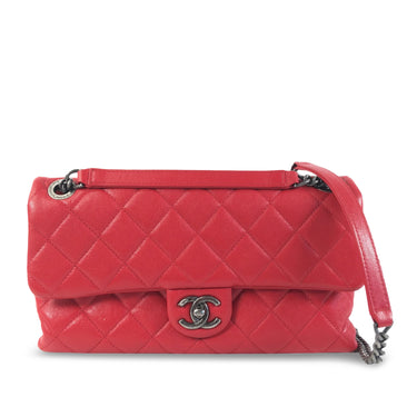Red Chanel CC Quilted Lambskin Single Flap Shoulder Bag - Designer Revival