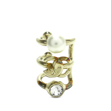 Gold Chanel Pearl Crystal CC Single Ear Cuff - Designer Revival