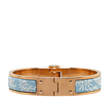 Blue Hermès Narrow Enamel Tendresse Feline Tattoo Charniere Bracelet S