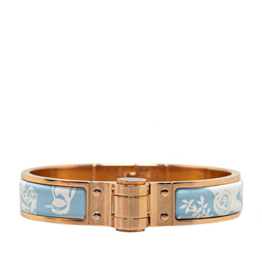 Blue Hermès Narrow Enamel Tendresse Feline Tattoo Charniere Bracelet S