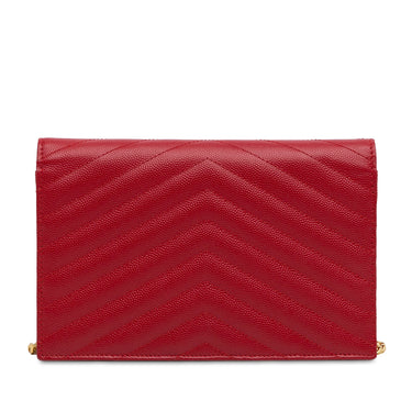 Red Saint Laurent Grain de Poudre Monogram Chevron Matelasse Envelope Wallet on Chain Crossbody Bag - Designer Revival