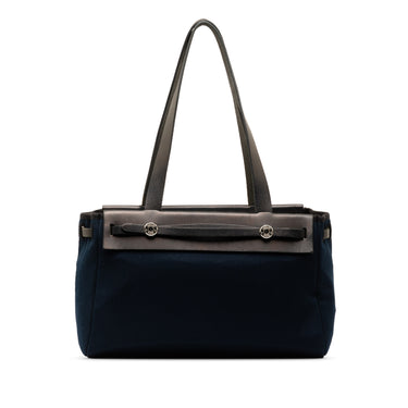 Blue Hermès Toile and Vache Calf Leather Herbag Cabas PM Shoulder Bag